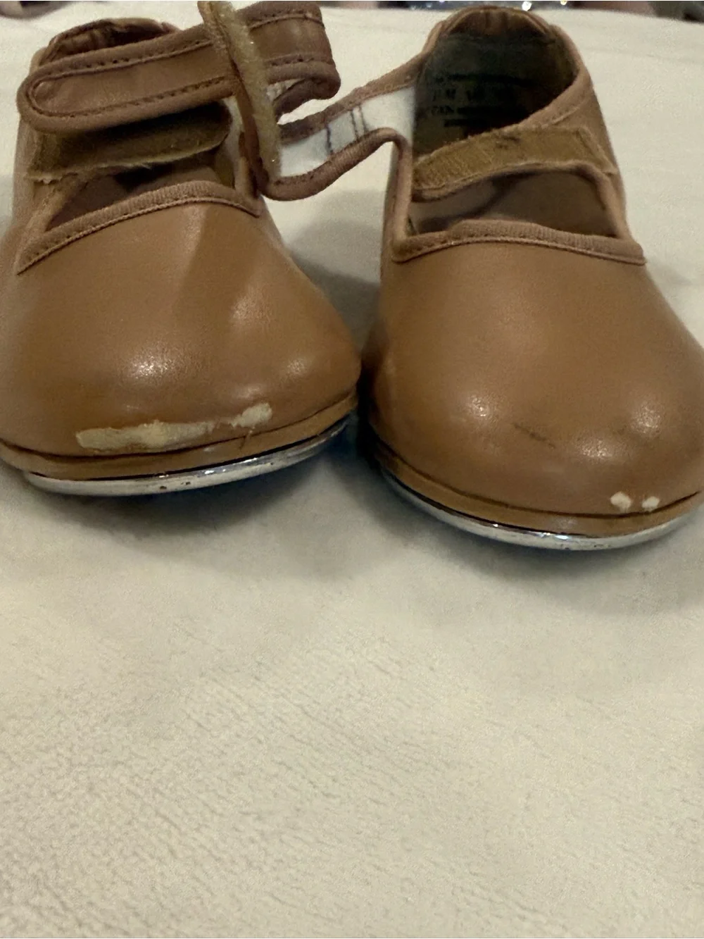 Girls Tan Mary Jane Tap Shoes with Hook-and-Loop Strap